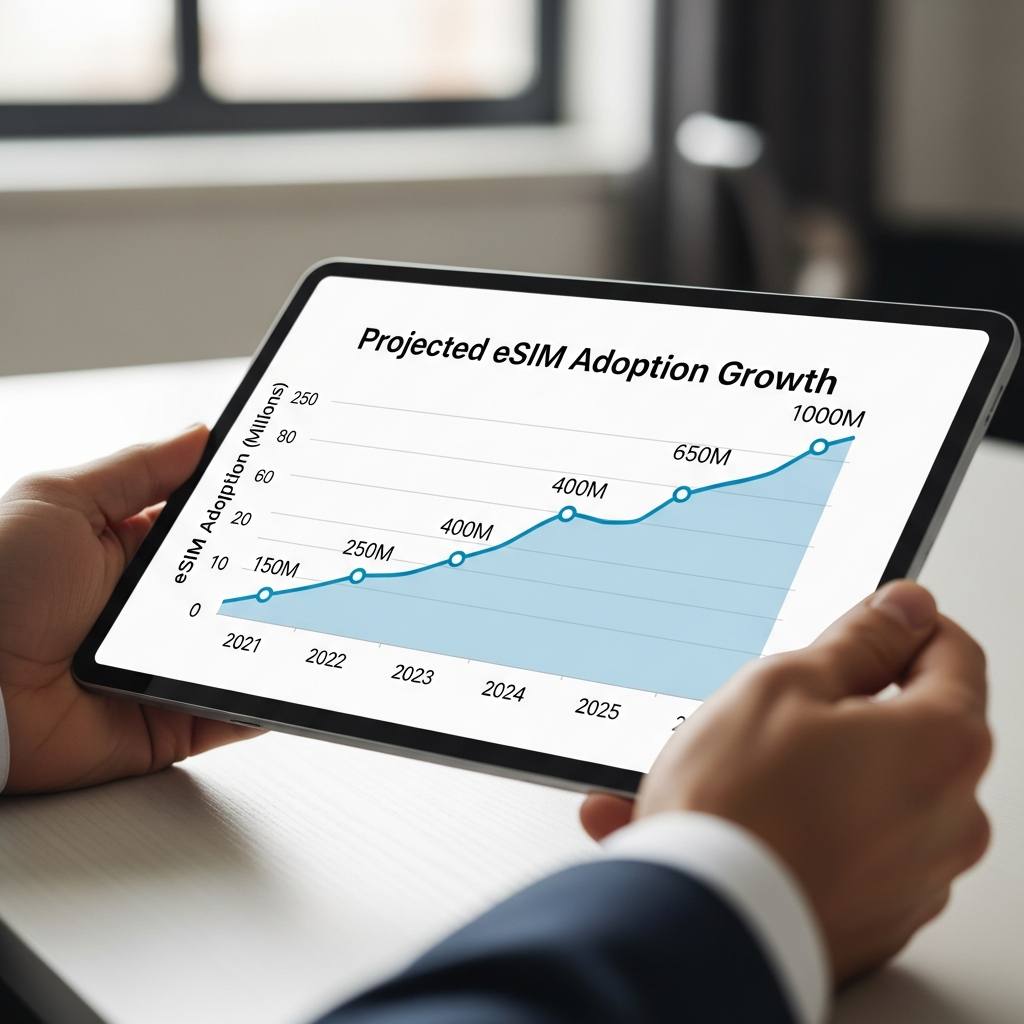 Graph showing the projected growth of eSIM adoption from 2021 to 2025