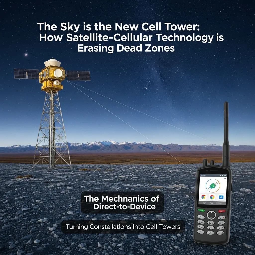 A smartphone pointing towards a starry sky connecting to a non-terrestrial satellite network